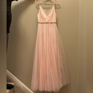 Flowing beautiful pale pink dress with sheer overlay. Size 4. BCBG